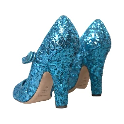 Blue Sequin Mary Jane Pumps High Heels Shoes
