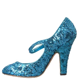 Blue Sequin Mary Jane Pumps High Heels Shoes