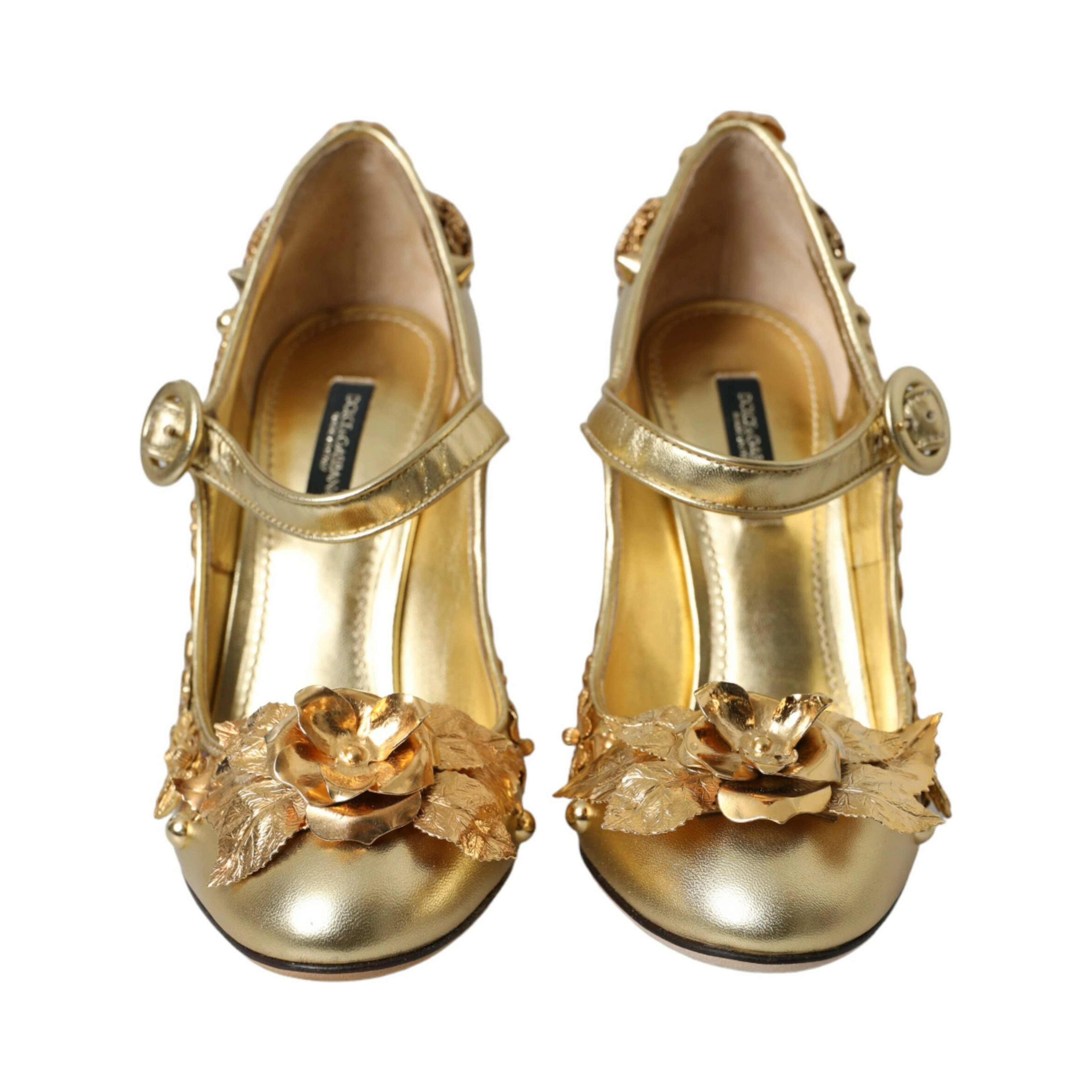 Gold Leather Crystal Mary Janes Pumps Shoes