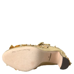 Gold Leather Crystal Mary Janes Pumps Shoes