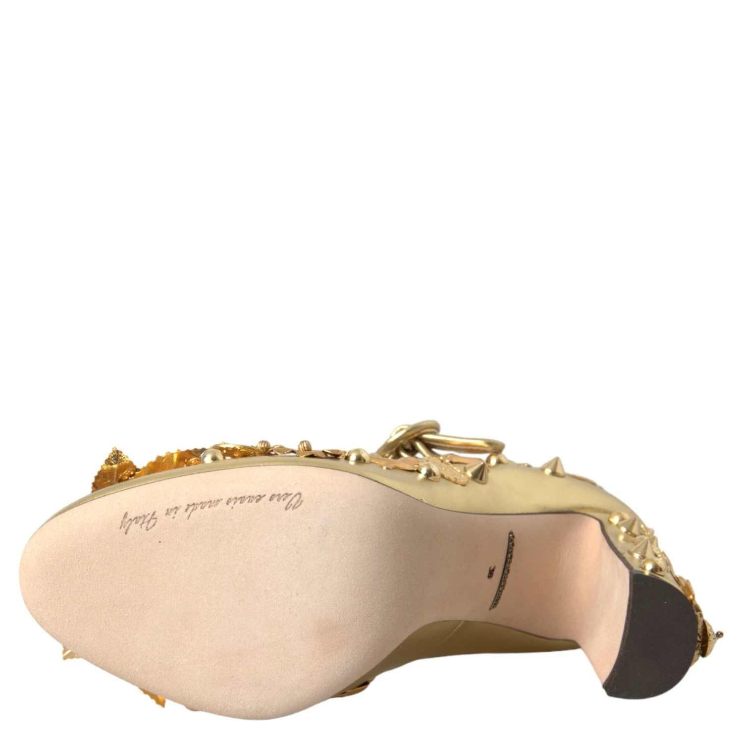Gold Leather Crystal Mary Janes Pumps Shoes