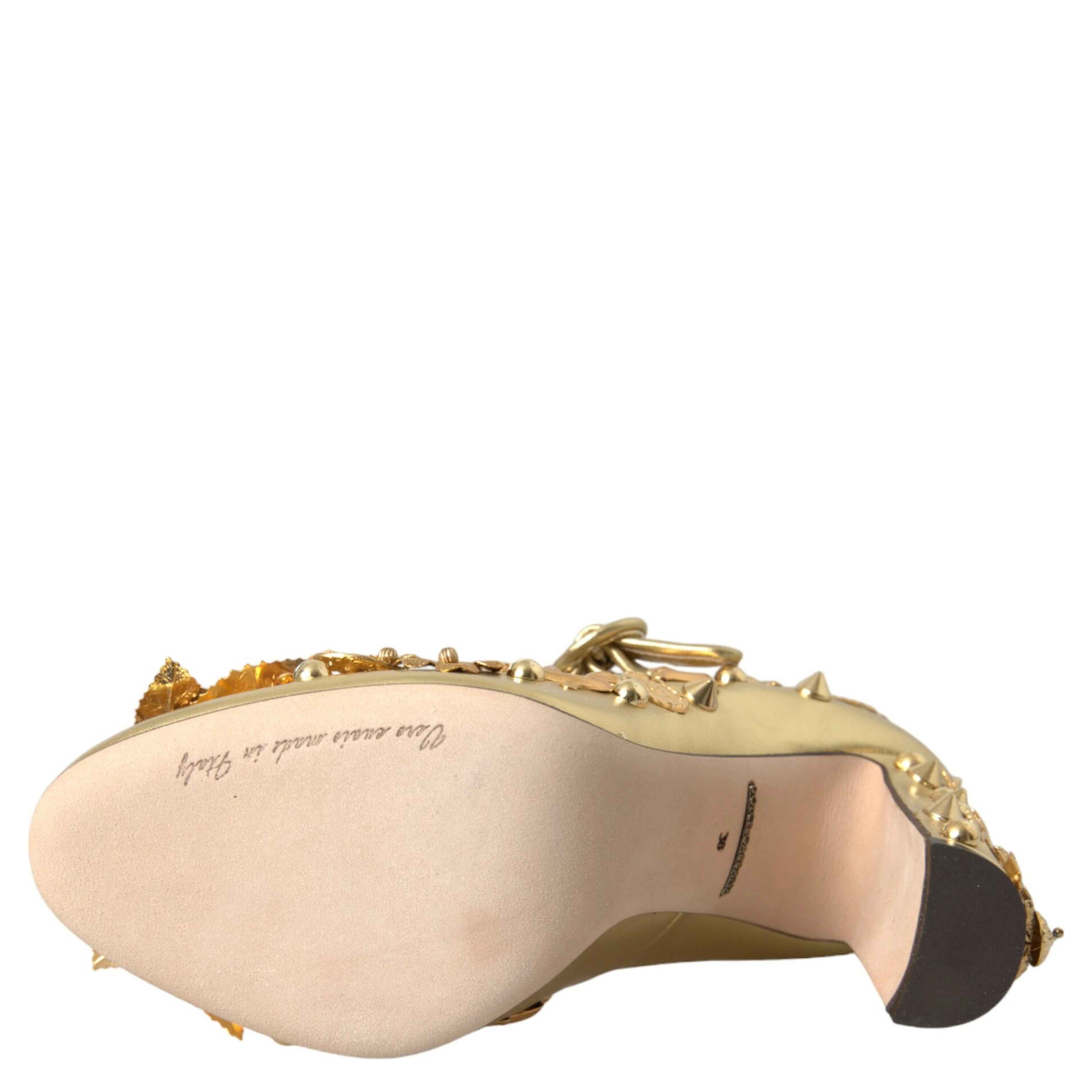 Gold Leather Crystal Mary Janes Pumps Shoes