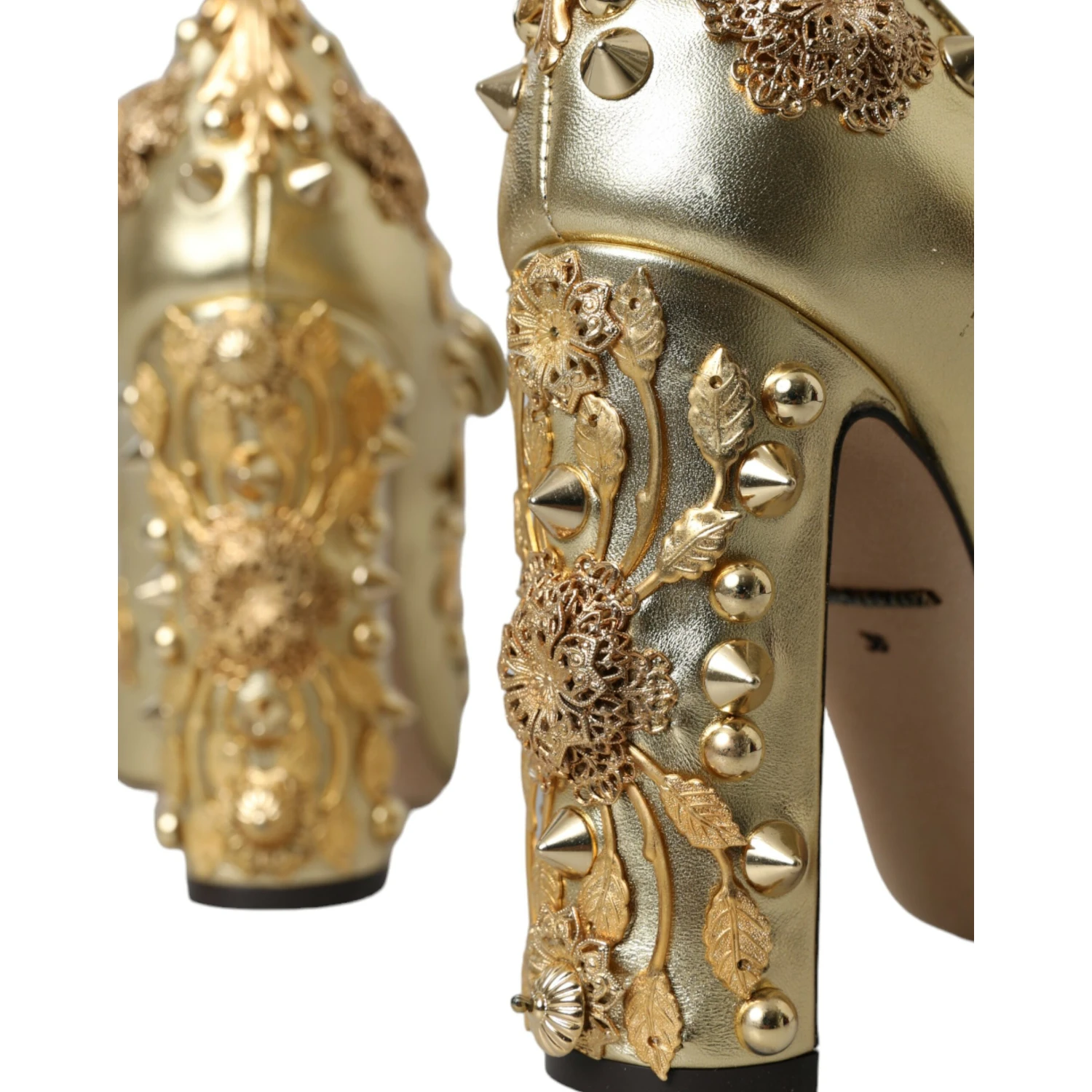 Gold Leather Crystal Mary Janes Pumps Shoes