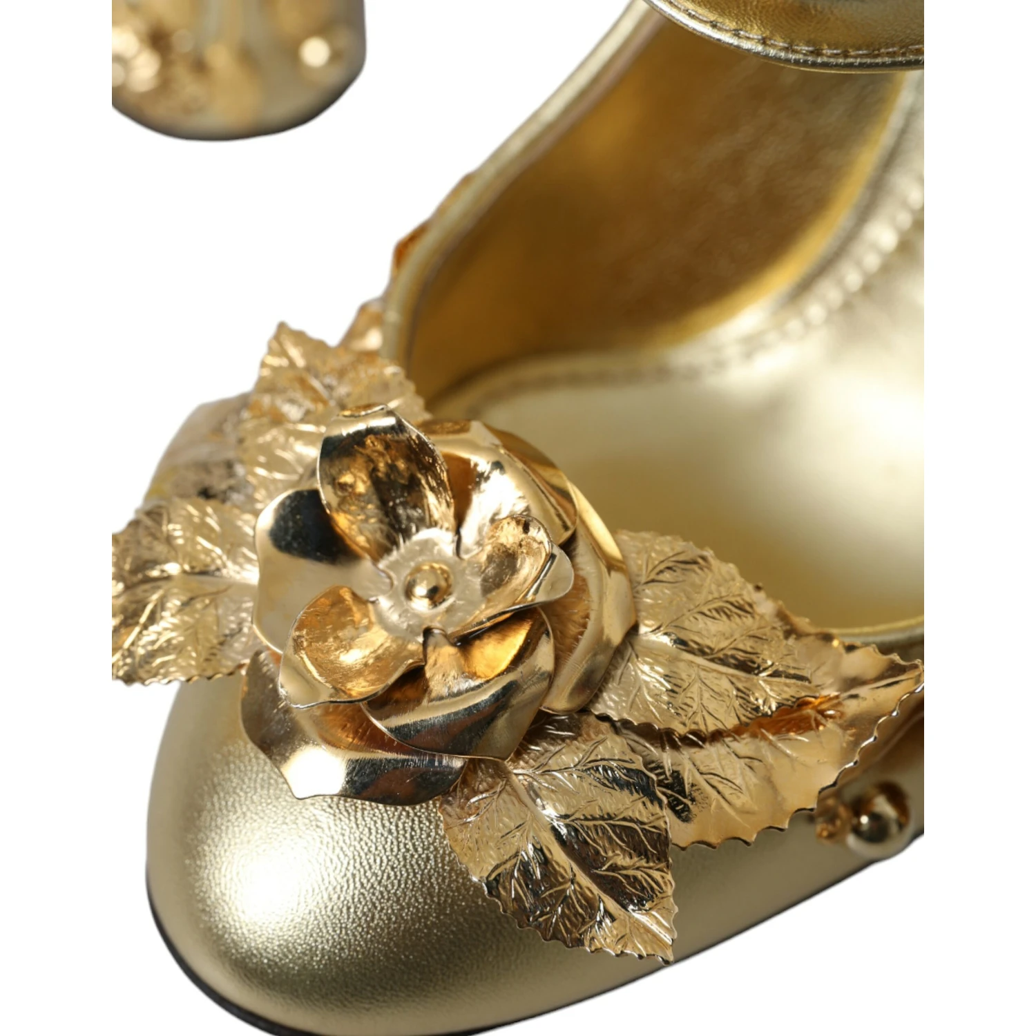Gold Leather Crystal Mary Janes Pumps Shoes