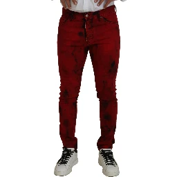 Red Cotton Tie Dye Skinny Casual Men Denim Jeans