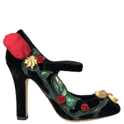 Black Roses Crystal Brooch Mary Jane Shoes