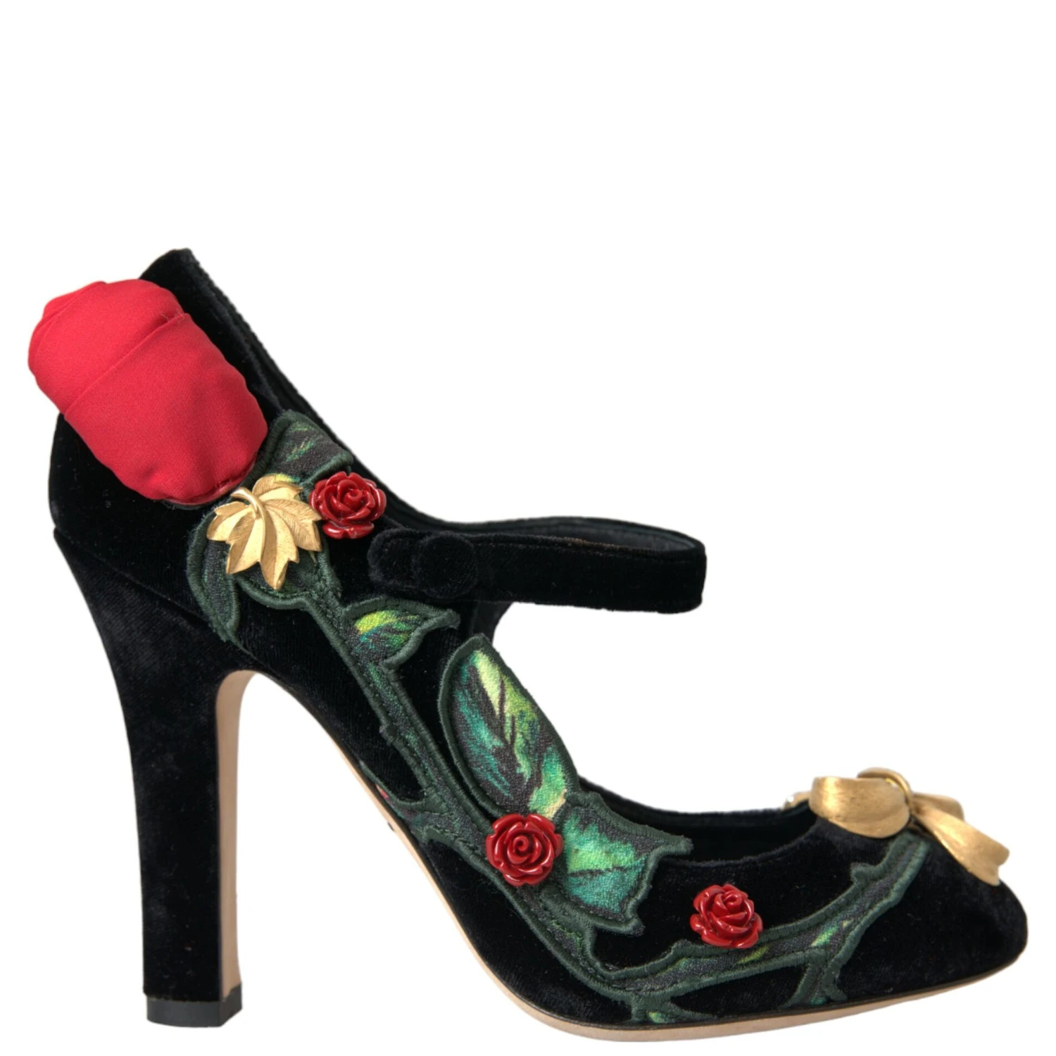 Black Roses Crystal Brooch Mary Jane Shoes