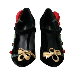 Black Roses Crystal Brooch Mary Jane Shoes