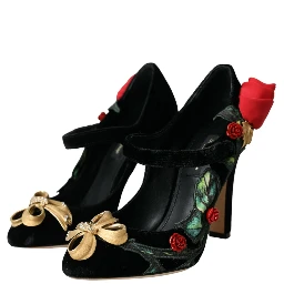 Black Roses Crystal Brooch Mary Jane Shoes