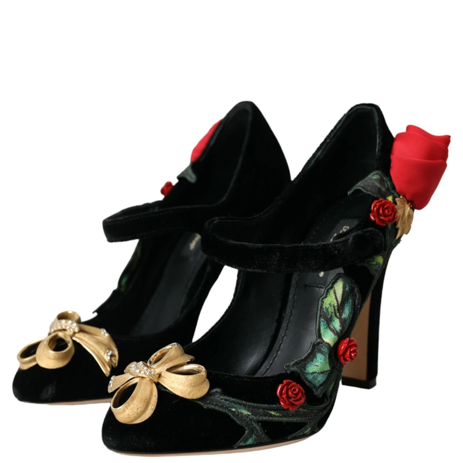 Black Roses Crystal Brooch Mary Jane Shoes