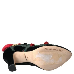 Black Roses Crystal Brooch Mary Jane Shoes