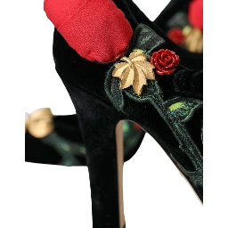 Black Roses Crystal Brooch Mary Jane Shoes
