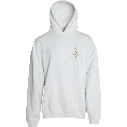 White Cotton Logo Hooded Pullover Sweatshirt Sweater