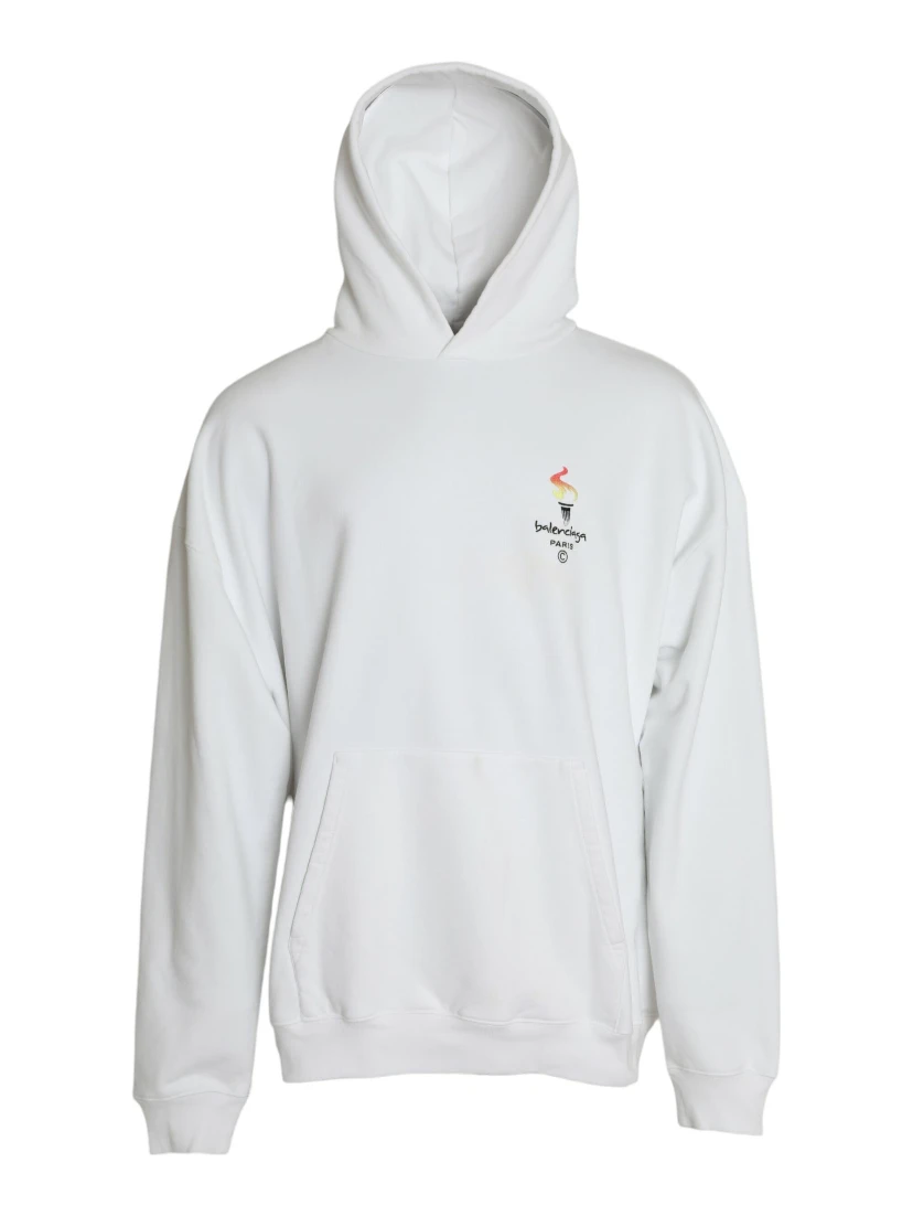 White Cotton Logo Hooded Pullover Sweatshirt Sweater