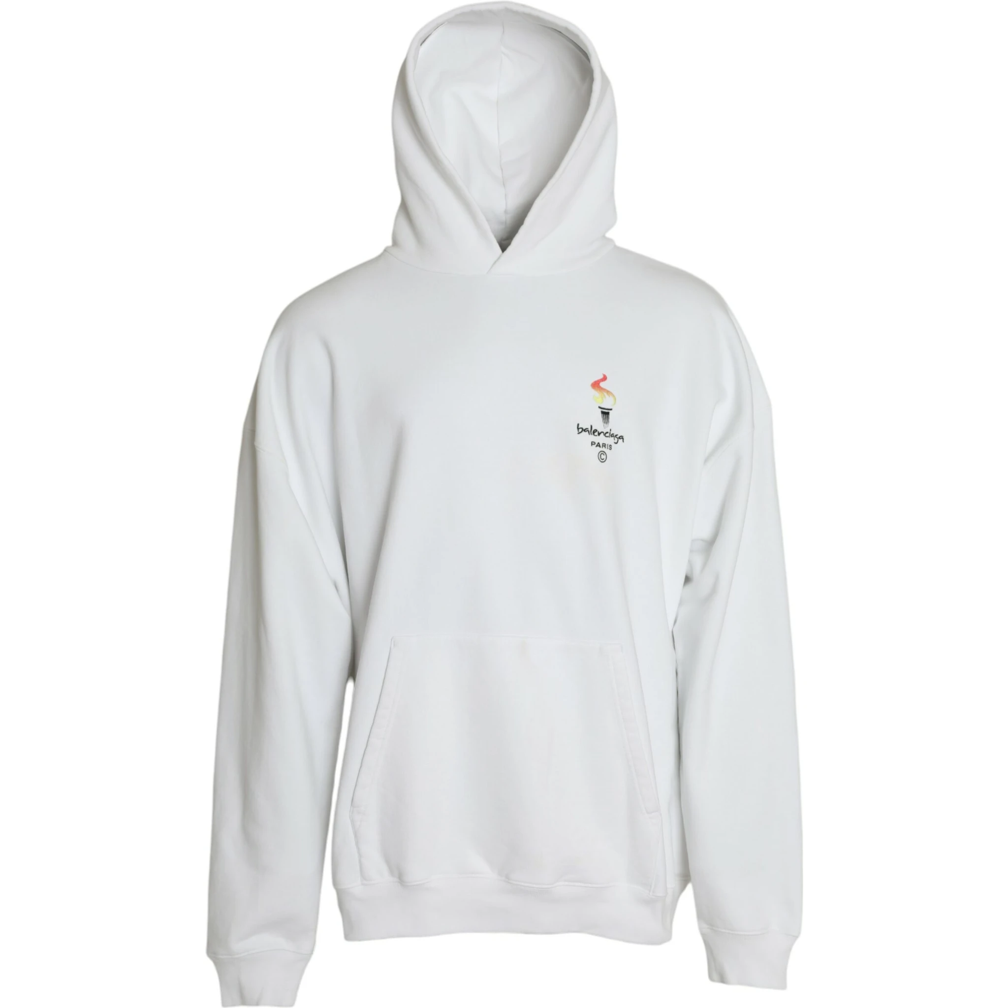White Cotton Logo Hooded Pullover Sweatshirt Sweater