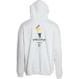 White Cotton Logo Hooded Pullover Sweatshirt Sweater