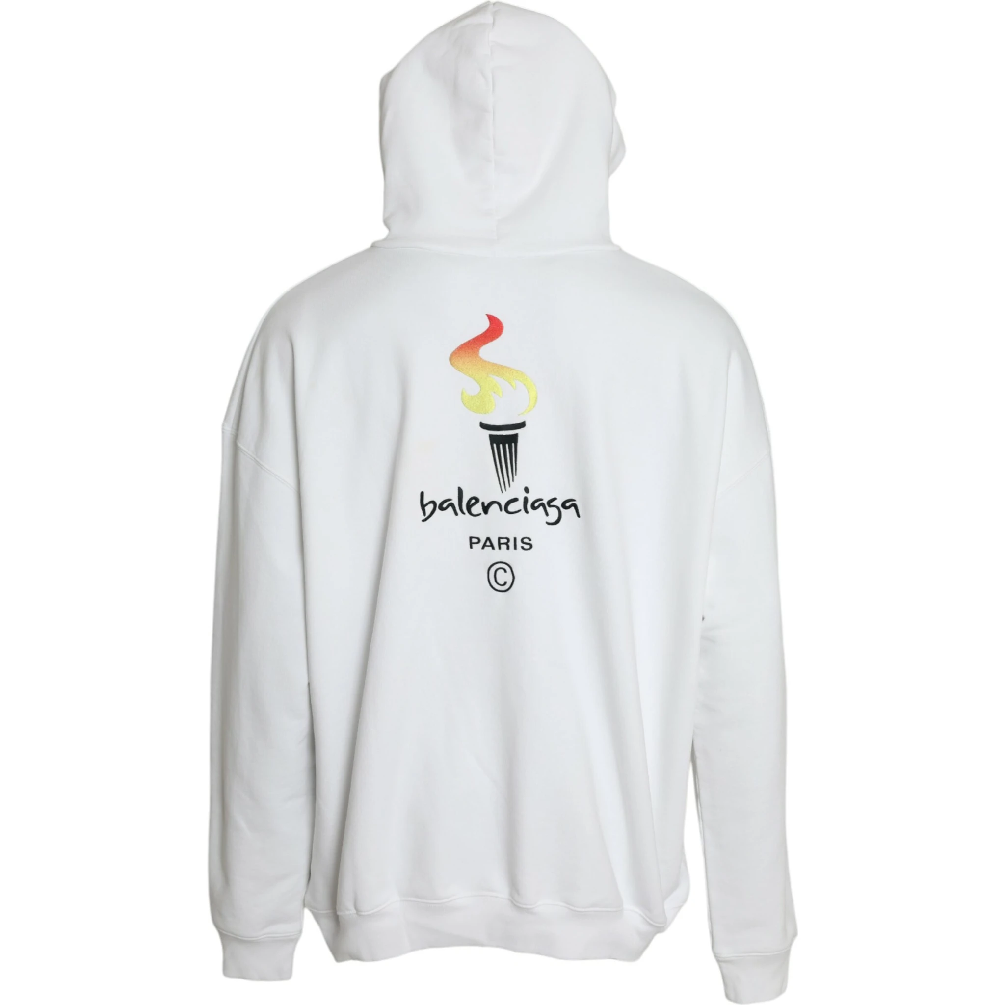 White Cotton Logo Hooded Pullover Sweatshirt Sweater