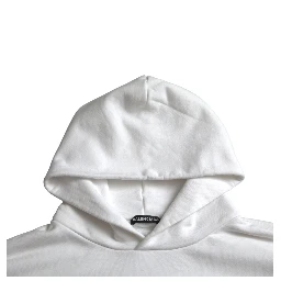 White Cotton Logo Hooded Pullover Sweatshirt Sweater