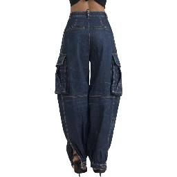 Blue High Waist Cotton Cargo Baggy Denim Jeans