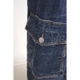 Blue High Waist Cotton Cargo Baggy Denim Jeans
