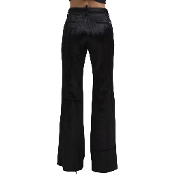 Black Viscose Super Flare High Waist Pants