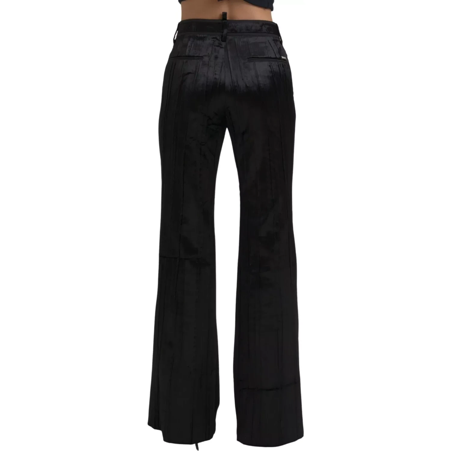 Black Viscose Super Flare High Waist Pants
