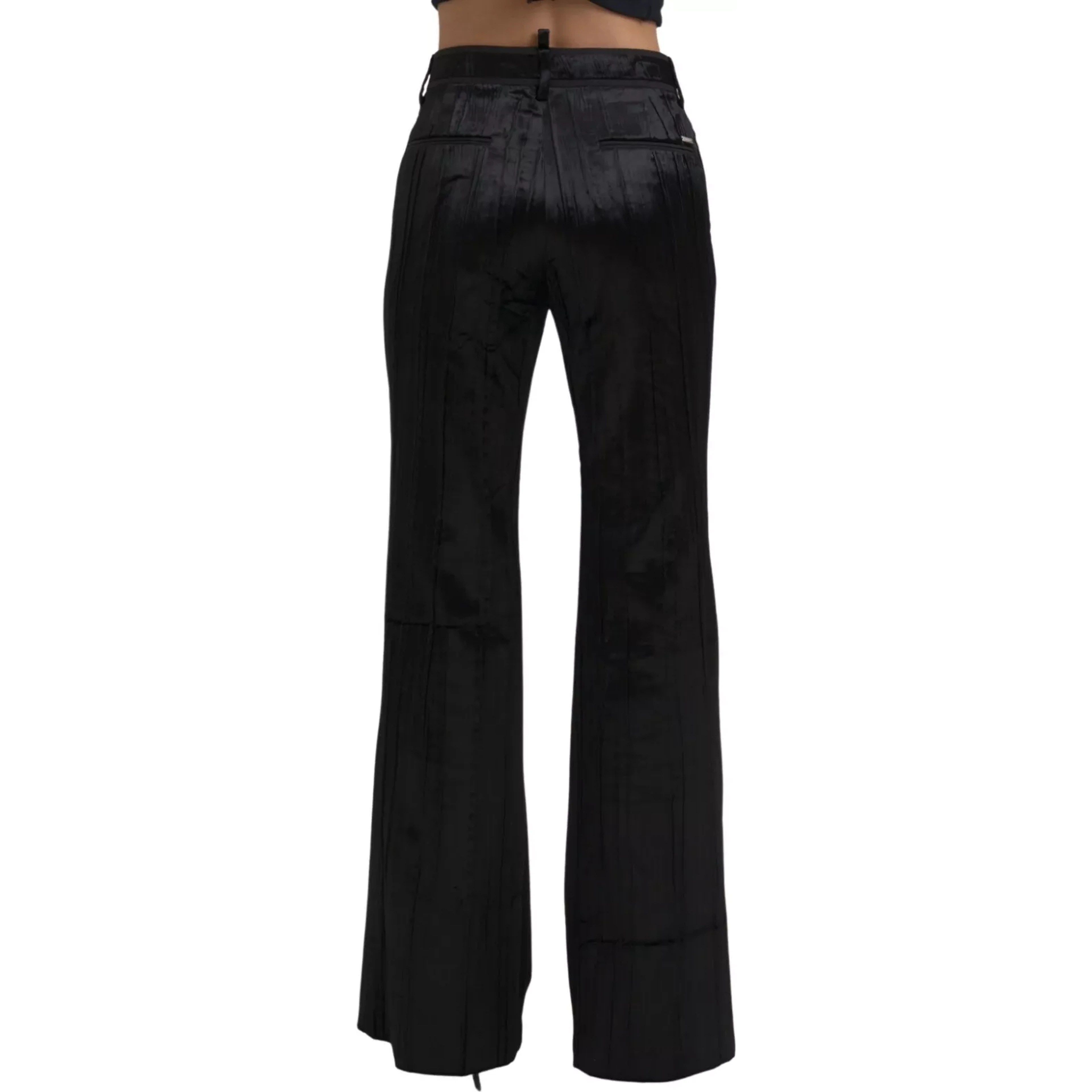 Black Viscose Super Flare High Waist Pants