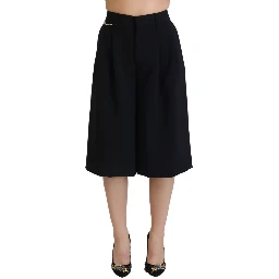 Black High Waist Wide Leg Cropped Trouser Pants