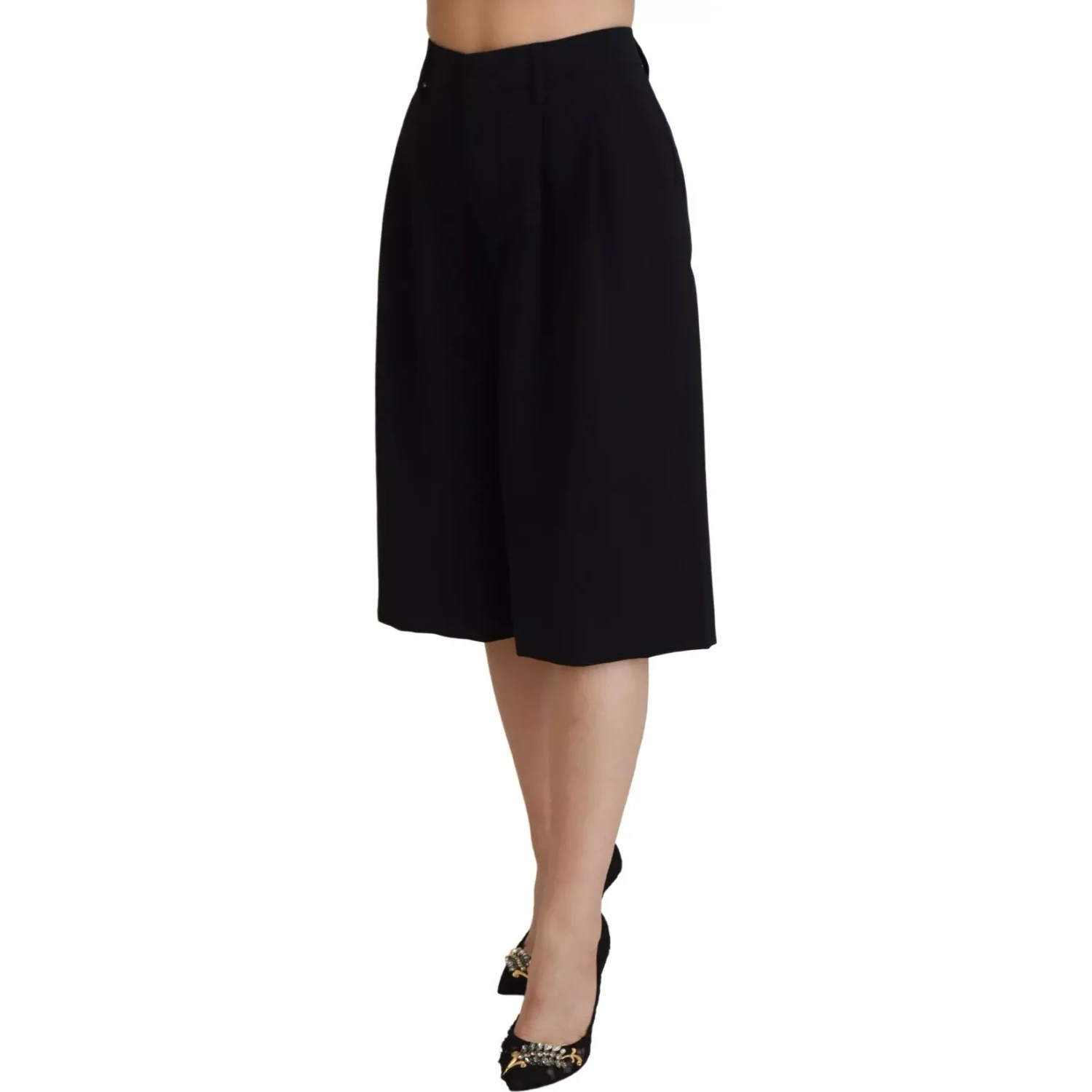 Black High Waist Wide Leg Cropped Trouser Pants