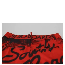 Red Printed High Waist Wide Leg Cropped Pants