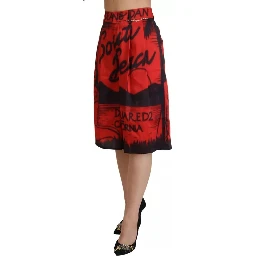 Red Printed High Waist Wide Leg Cropped Pants