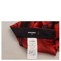 Red Printed High Waist Wide Leg Cropped Pants