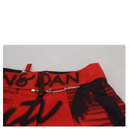 Red Printed High Waist Wide Leg Cropped Pants