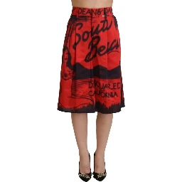 Red Printed High Waist Wide Leg Cropped Pants