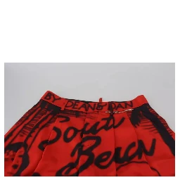 Red Printed High Waist Wide Leg Cropped Pants