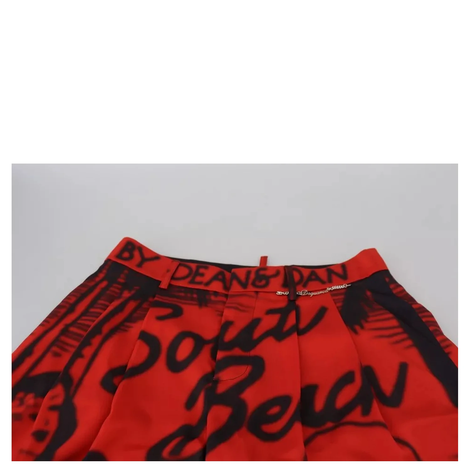 Red Printed High Waist Wide Leg Cropped Pants