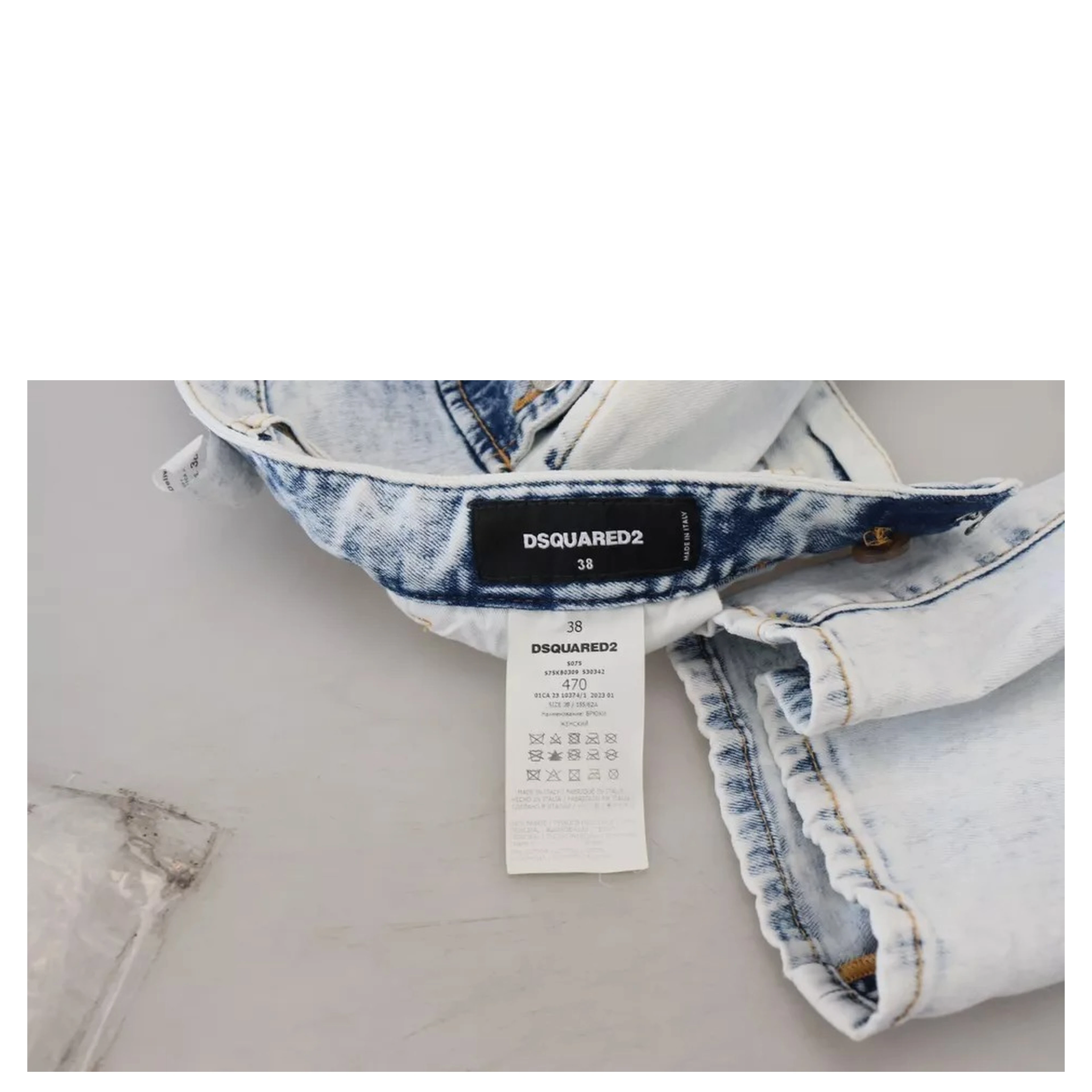 Light Blue Cotton High Waist Straight Denim Jeans