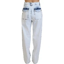Light Blue Cotton High Waist Straight Denim Jeans