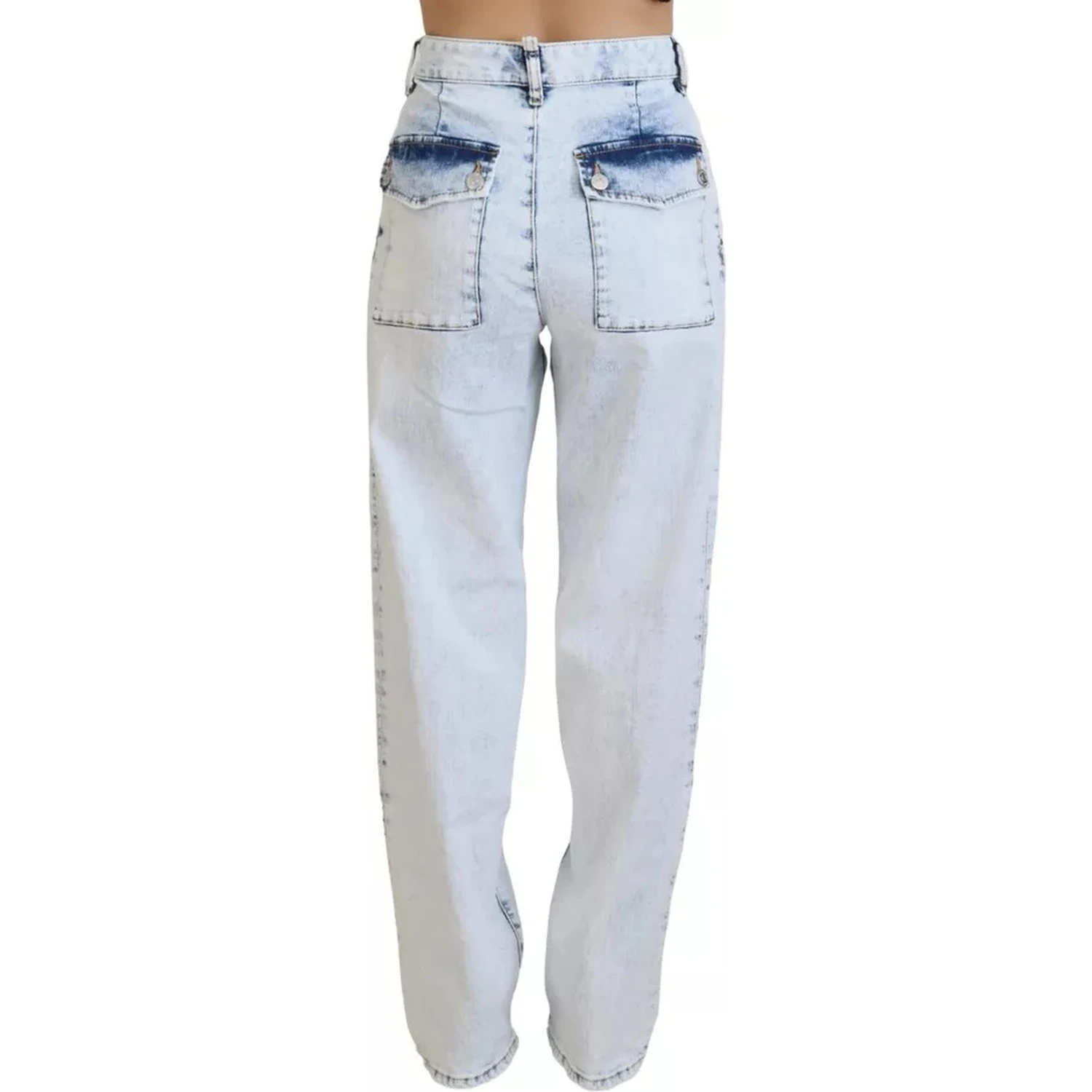 Light Blue Cotton High Waist Straight Denim Jeans