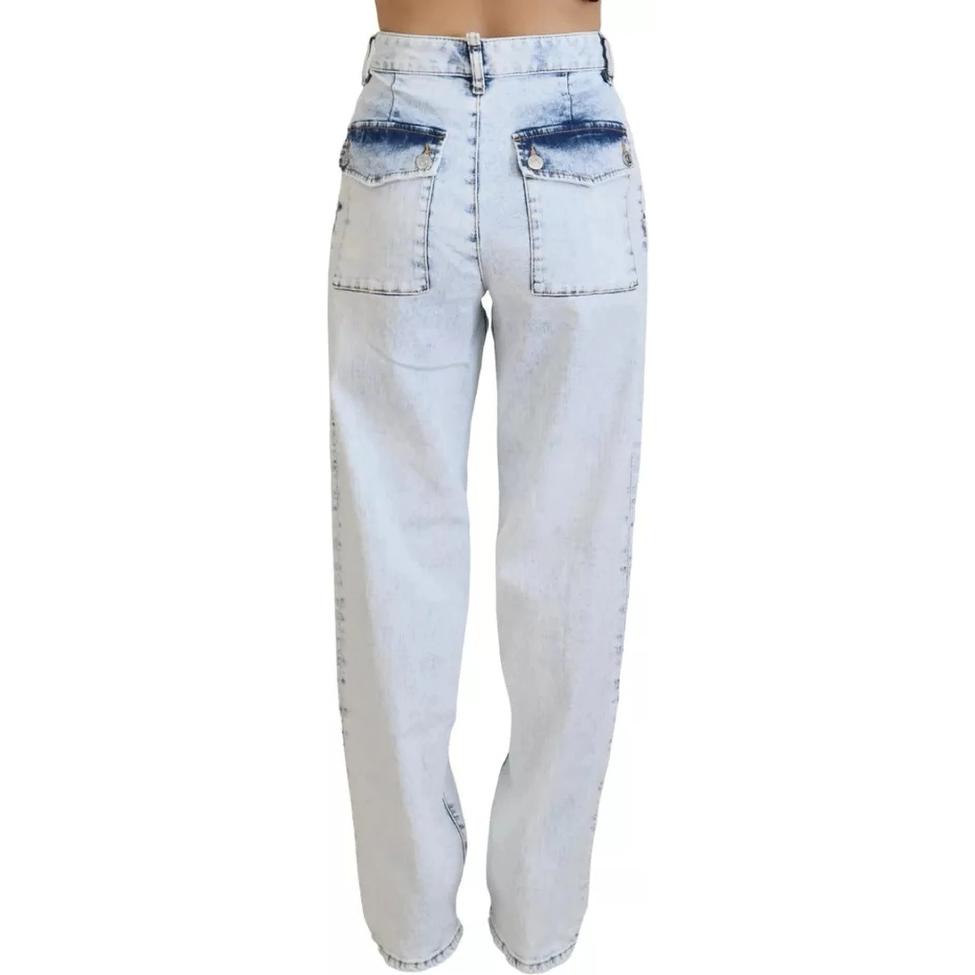 Light Blue Cotton High Waist Straight Denim Jeans