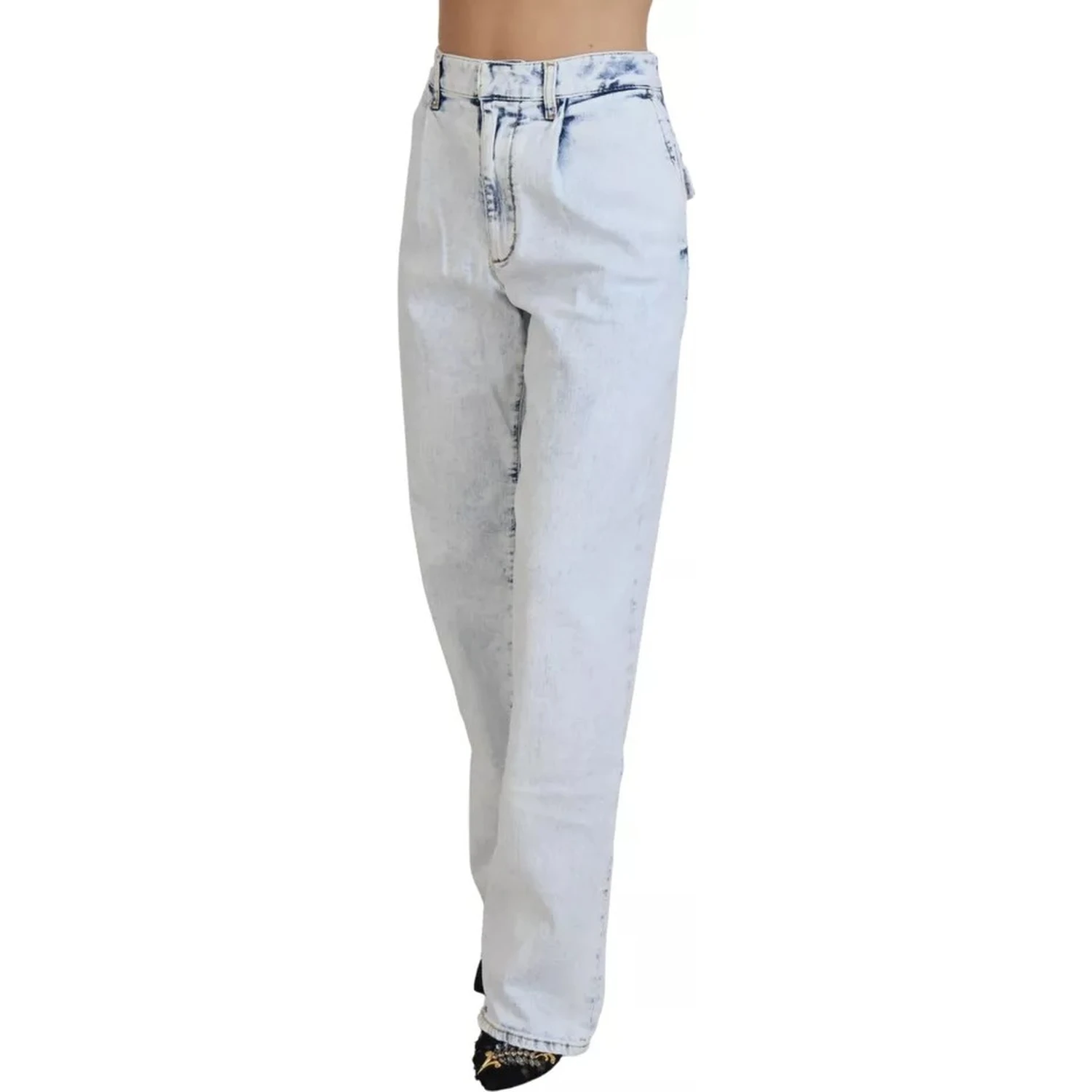 Light Blue Cotton High Waist Straight Denim Jeans