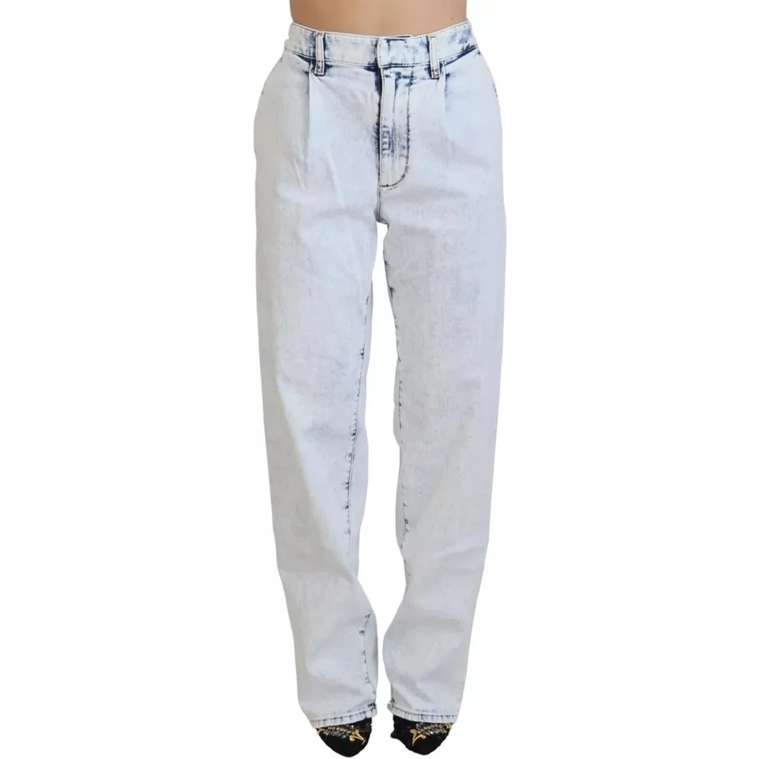 Light Blue Cotton High Waist Straight Denim Jeans