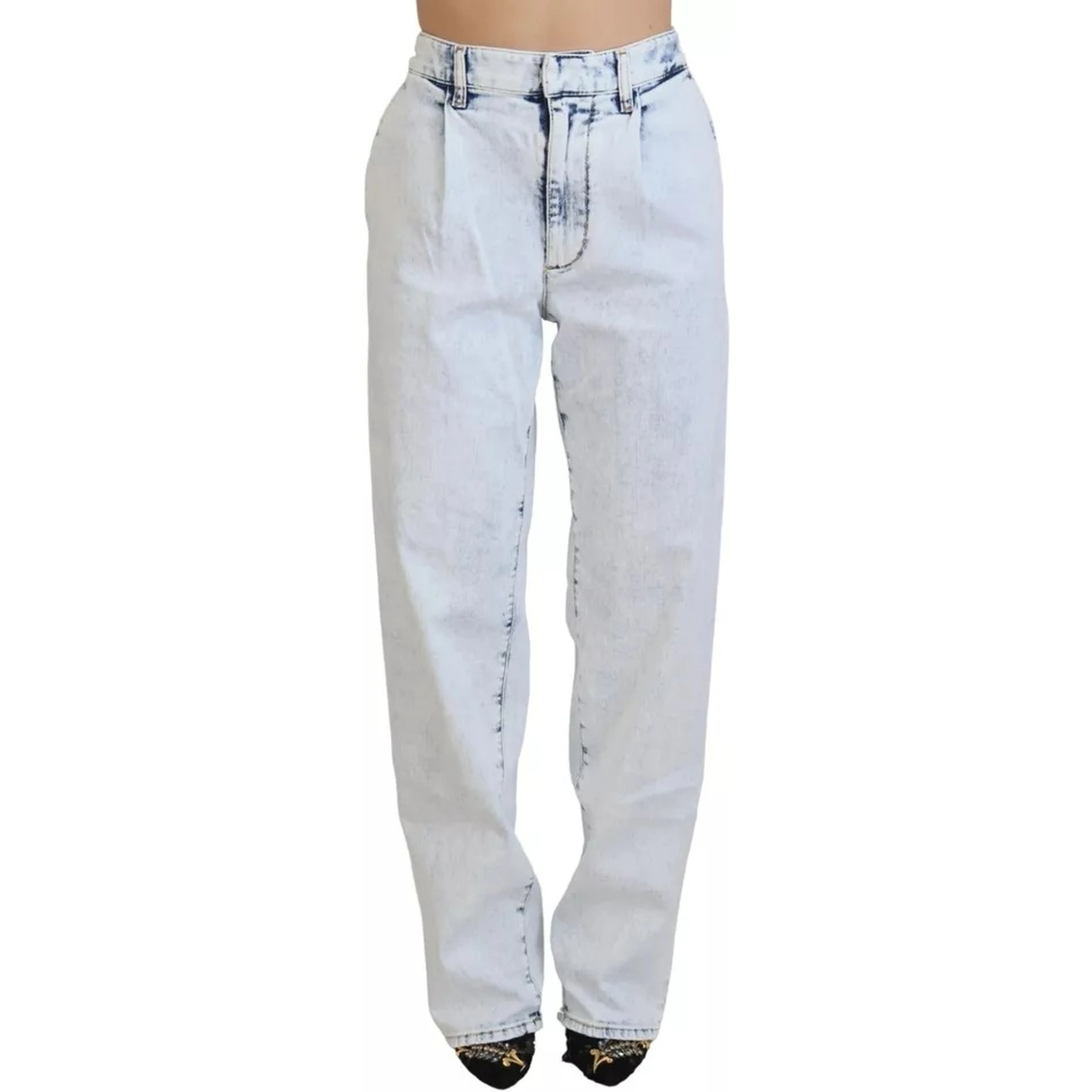 Light Blue Cotton High Waist Straight Denim Jeans