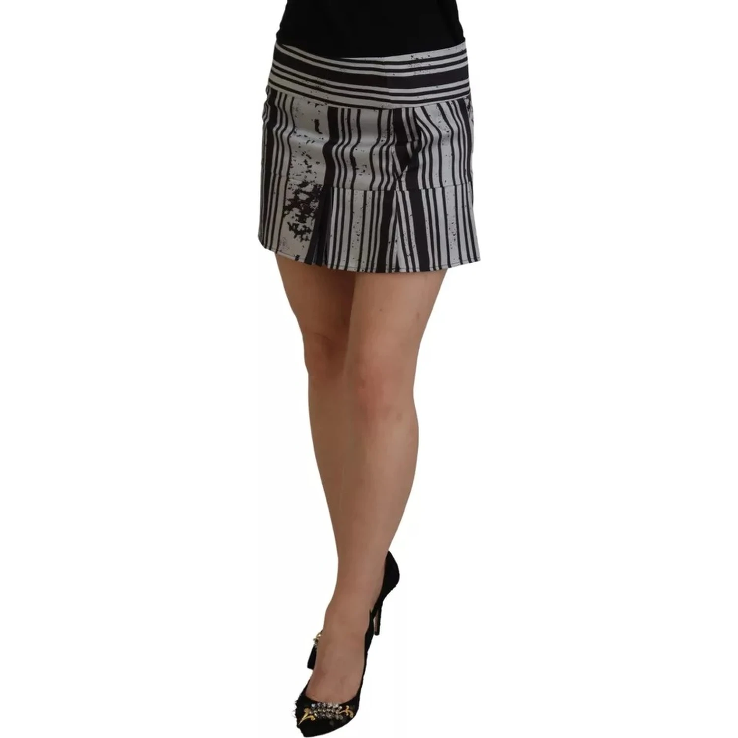 Gray Black Stripes Mid Waist A-line Mini Skirt