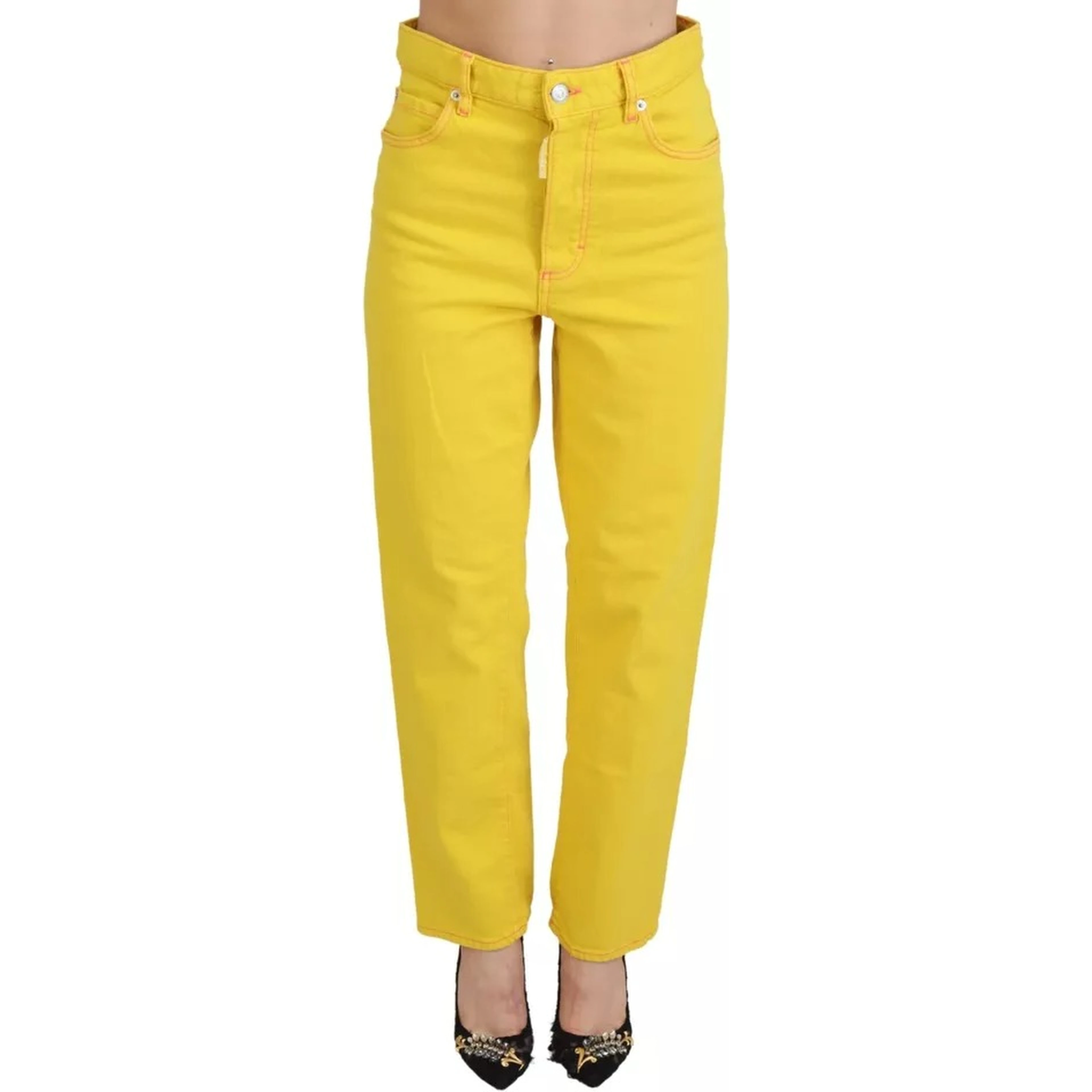 Yellow Cotton High Waist Straight Denim Boston Jeans