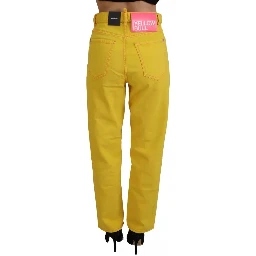 Yellow Cotton High Waist Straight Denim Boston Jeans