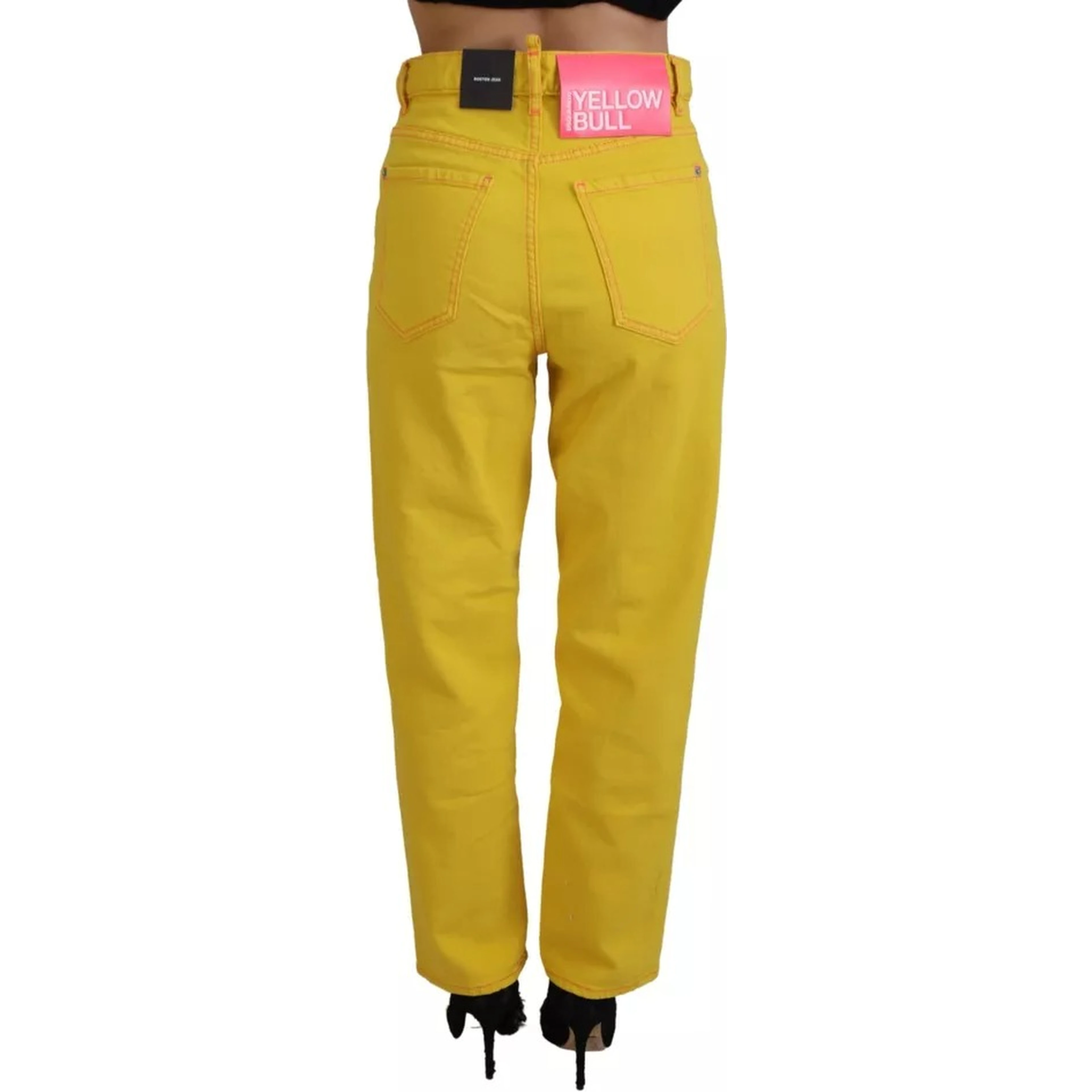 Yellow Cotton High Waist Straight Denim Boston Jeans