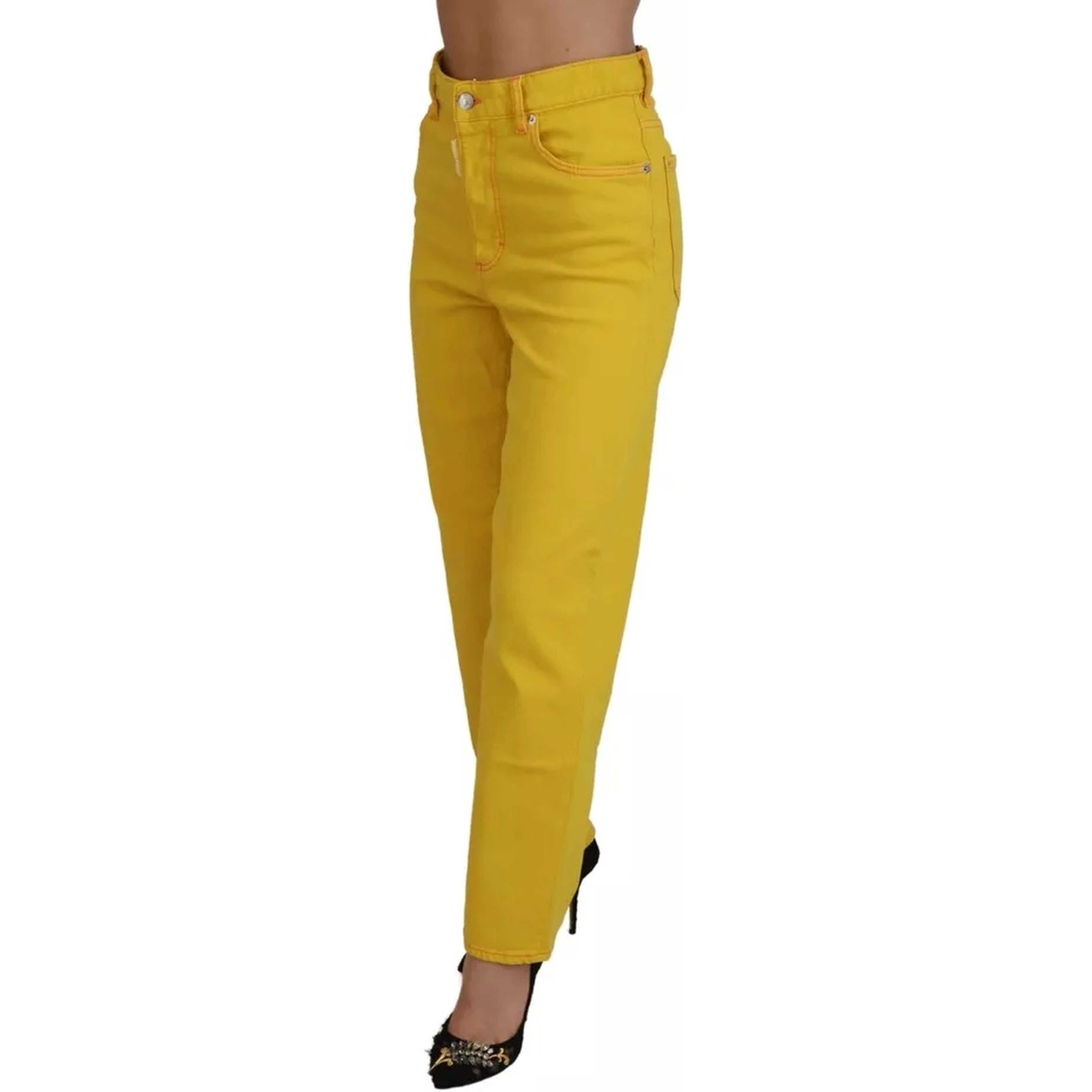 Yellow Cotton High Waist Straight Denim Boston Jeans
