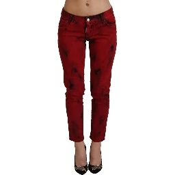 Red Low Waist Cotton Stretch Skinny Pants