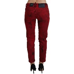 Red Low Waist Cotton Stretch Skinny Pants
